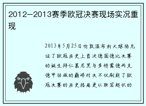 2012–2013赛季欧冠决赛现场实况重现