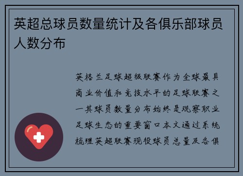 英超总球员数量统计及各俱乐部球员人数分布